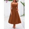 imagePRETTYGARDEN Womens 2025 Summer Strapless Tube Midi Dress Smocked A Line Bubble Long Flowy Casual Elegant Party DressesBrown