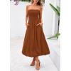 imagePRETTYGARDEN Womens 2025 Summer Strapless Tube Midi Dress Smocked A Line Bubble Long Flowy Casual Elegant Party DressesBrown