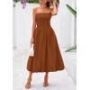 imagePRETTYGARDEN Womens 2025 Summer Strapless Tube Midi Dress Smocked A Line Bubble Long Flowy Casual Elegant Party DressesBrown