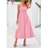 imagePRETTYGARDEN Womens 2025 Summer Strapless Tube Midi Dress Smocked A Line Bubble Long Flowy Casual Elegant Party DressesPink