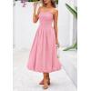 imagePRETTYGARDEN Womens 2025 Summer Strapless Tube Midi Dress Smocked A Line Bubble Long Flowy Casual Elegant Party DressesPink