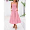 imagePRETTYGARDEN Womens 2025 Summer Strapless Tube Midi Dress Smocked A Line Bubble Long Flowy Casual Elegant Party DressesPink