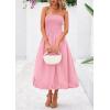 imagePRETTYGARDEN Womens 2025 Summer Strapless Tube Midi Dress Smocked A Line Bubble Long Flowy Casual Elegant Party DressesPink