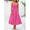 imagePRETTYGARDEN Womens 2025 Summer Strapless Tube Midi Dress Smocked A Line Bubble Long Flowy Casual Elegant Party DressesRose Red