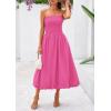 imagePRETTYGARDEN Womens 2025 Summer Strapless Tube Midi Dress Smocked A Line Bubble Long Flowy Casual Elegant Party DressesRose Red