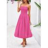 imagePRETTYGARDEN Womens 2025 Summer Strapless Tube Midi Dress Smocked A Line Bubble Long Flowy Casual Elegant Party DressesRose Red