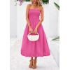 imagePRETTYGARDEN Womens 2025 Summer Strapless Tube Midi Dress Smocked A Line Bubble Long Flowy Casual Elegant Party DressesRose Red