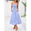 imagePRETTYGARDEN Womens 2025 Summer Strapless Tube Midi Dress Smocked A Line Bubble Long Flowy Casual Elegant Party DressesSky Blue