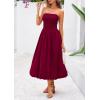 imagePRETTYGARDEN Womens 2025 Summer Strapless Tube Midi Dress Smocked A Line Bubble Long Flowy Casual Elegant Party DressesWine Red