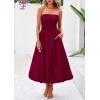 imagePRETTYGARDEN Womens 2025 Summer Strapless Tube Midi Dress Smocked A Line Bubble Long Flowy Casual Elegant Party DressesWine Red