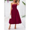 imagePRETTYGARDEN Womens 2025 Summer Strapless Tube Midi Dress Smocked A Line Bubble Long Flowy Casual Elegant Party DressesWine Red