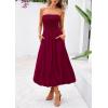 imagePRETTYGARDEN Womens 2025 Summer Strapless Tube Midi Dress Smocked A Line Bubble Long Flowy Casual Elegant Party DressesWine Red