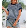 imagePRETTYGARDEN Womens Short Sleeve Sweater Spring Summer 2025 Round Neck Striped Pullover Cap Sleeve Knit Sweater Vest TopsNavy