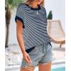 imagePRETTYGARDEN Womens Short Sleeve Sweater Spring Summer 2025 Round Neck Striped Pullover Cap Sleeve Knit Sweater Vest TopsNavy