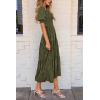 imagePRETTYGARDEN Womens Summer Casual Midi Dresses Square Neck Short Sleeve Smocked A Line Floral Flowy Elegant Boho DressArmy Green