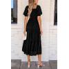 imagePRETTYGARDEN Womens Summer Casual Midi Dresses Square Neck Short Sleeve Smocked A Line Floral Flowy Elegant Boho DressBlack