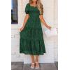 imagePRETTYGARDEN Womens Summer Casual Midi Dresses Square Neck Short Sleeve Smocked A Line Floral Flowy Elegant Boho DressDark Green