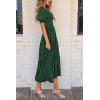 imagePRETTYGARDEN Womens Summer Casual Midi Dresses Square Neck Short Sleeve Smocked A Line Floral Flowy Elegant Boho DressDark Green