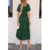 imagePRETTYGARDEN Womens Summer Casual Midi Dresses Square Neck Short Sleeve Smocked A Line Floral Flowy Elegant Boho DressDark Green