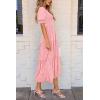 imagePRETTYGARDEN Womens Summer Casual Midi Dresses Square Neck Short Sleeve Smocked A Line Floral Flowy Elegant Boho DressPink