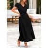 imagePRETTYGARDEN Womens Summer Maxi Dresses 2025 Trendy Casual Button V Neck Ruffle Cap Sleeve Long Flowy Pleated DressBlack