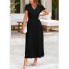 imagePRETTYGARDEN Womens Summer Maxi Dresses 2025 Trendy Casual Button V Neck Ruffle Cap Sleeve Long Flowy Pleated DressBlack