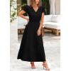 imagePRETTYGARDEN Womens Summer Maxi Dresses 2025 Trendy Casual Button V Neck Ruffle Cap Sleeve Long Flowy Pleated DressBlack