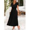 imagePRETTYGARDEN Womens Summer Maxi Dresses 2025 Trendy Casual Button V Neck Ruffle Cap Sleeve Long Flowy Pleated DressBlack