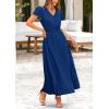 imagePRETTYGARDEN Womens Summer Maxi Dresses 2025 Trendy Casual Button V Neck Ruffle Cap Sleeve Long Flowy Pleated DressDark Blue