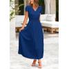 imagePRETTYGARDEN Womens Summer Maxi Dresses 2025 Trendy Casual Button V Neck Ruffle Cap Sleeve Long Flowy Pleated DressDark Blue