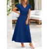 imagePRETTYGARDEN Womens Summer Maxi Dresses 2025 Trendy Casual Button V Neck Ruffle Cap Sleeve Long Flowy Pleated DressDark Blue