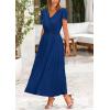 imagePRETTYGARDEN Womens Summer Maxi Dresses 2025 Trendy Casual Button V Neck Ruffle Cap Sleeve Long Flowy Pleated DressDark Blue