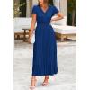 imagePRETTYGARDEN Womens Summer Maxi Dresses 2025 Trendy Casual Button V Neck Ruffle Cap Sleeve Long Flowy Pleated DressDark Blue