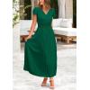 imagePRETTYGARDEN Womens Summer Maxi Dresses 2025 Trendy Casual Button V Neck Ruffle Cap Sleeve Long Flowy Pleated DressDark Green