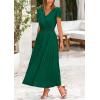 imagePRETTYGARDEN Womens Summer Maxi Dresses 2025 Trendy Casual Button V Neck Ruffle Cap Sleeve Long Flowy Pleated DressDark Green