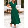 imagePRETTYGARDEN Womens Summer Maxi Dresses 2025 Trendy Casual Button V Neck Ruffle Cap Sleeve Long Flowy Pleated DressDark Green