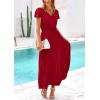 imagePRETTYGARDEN Womens Summer Maxi Dresses 2025 Trendy Casual Button V Neck Ruffle Cap Sleeve Long Flowy Pleated DressJujube Red