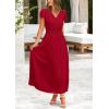 imagePRETTYGARDEN Womens Summer Maxi Dresses 2025 Trendy Casual Button V Neck Ruffle Cap Sleeve Long Flowy Pleated DressJujube Red
