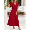 imagePRETTYGARDEN Womens Summer Maxi Dresses 2025 Trendy Casual Button V Neck Ruffle Cap Sleeve Long Flowy Pleated DressJujube Red