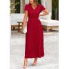 imagePRETTYGARDEN Womens Summer Maxi Dresses 2025 Trendy Casual Button V Neck Ruffle Cap Sleeve Long Flowy Pleated DressJujube Red