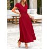 imagePRETTYGARDEN Womens Summer Maxi Dresses 2025 Trendy Casual Button V Neck Ruffle Cap Sleeve Long Flowy Pleated DressJujube Red
