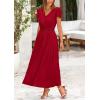 imagePRETTYGARDEN Womens Summer Maxi Dresses 2025 Trendy Casual Button V Neck Ruffle Cap Sleeve Long Flowy Pleated DressJujube Red