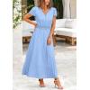 imagePRETTYGARDEN Womens Summer Maxi Dresses 2025 Trendy Casual Button V Neck Ruffle Cap Sleeve Long Flowy Pleated DressLight Blue