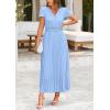 imagePRETTYGARDEN Womens Summer Maxi Dresses 2025 Trendy Casual Button V Neck Ruffle Cap Sleeve Long Flowy Pleated DressLight Blue