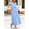 imagePRETTYGARDEN Womens Summer Maxi Dresses 2025 Trendy Casual Button V Neck Ruffle Cap Sleeve Long Flowy Pleated DressLight Blue