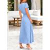 imagePRETTYGARDEN Womens Summer Maxi Dresses 2025 Trendy Casual Button V Neck Ruffle Cap Sleeve Long Flowy Pleated DressLight Blue