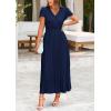 imagePRETTYGARDEN Womens Summer Maxi Dresses 2025 Trendy Casual Button V Neck Ruffle Cap Sleeve Long Flowy Pleated DressNavy