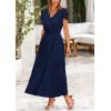 imagePRETTYGARDEN Womens Summer Maxi Dresses 2025 Trendy Casual Button V Neck Ruffle Cap Sleeve Long Flowy Pleated DressNavy