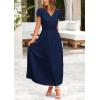 imagePRETTYGARDEN Womens Summer Maxi Dresses 2025 Trendy Casual Button V Neck Ruffle Cap Sleeve Long Flowy Pleated DressNavy