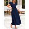 imagePRETTYGARDEN Womens Summer Maxi Dresses 2025 Trendy Casual Button V Neck Ruffle Cap Sleeve Long Flowy Pleated DressNavy